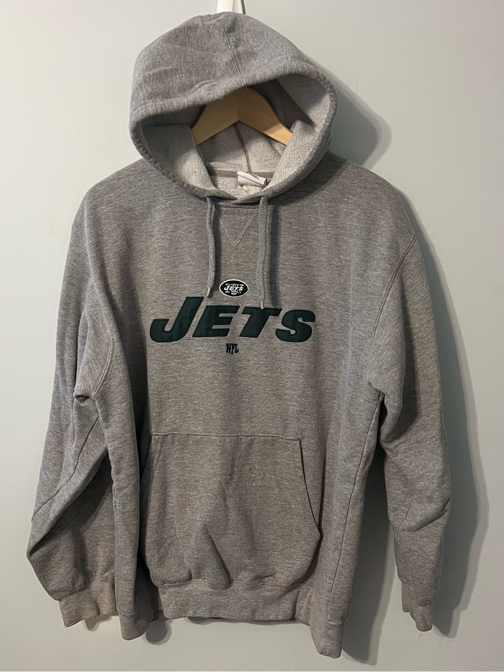 Vintage New York Jets NFL Hoodie Men’s L Gray Pullover Football Sweatshirt